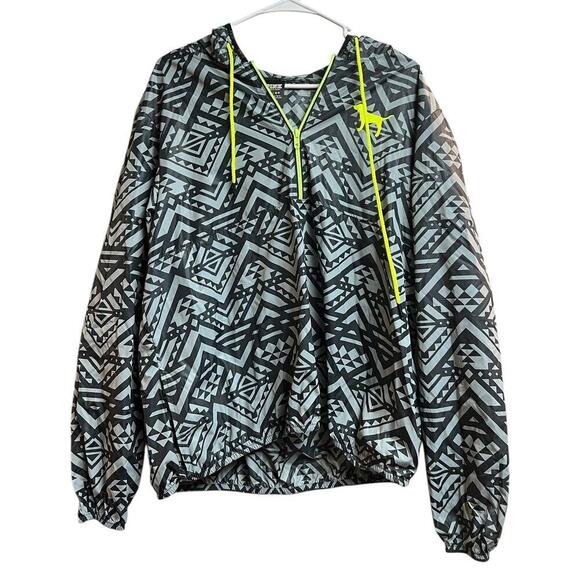 Victoria's Secret Pink Jackets & Blazers - Victoria's Secret PINK Gray Black Aztec Print Anorak Pullover Windbreaker M/L